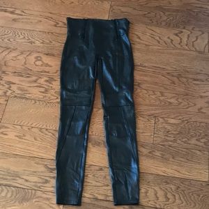 SPANX black faux leather leggings with zippers